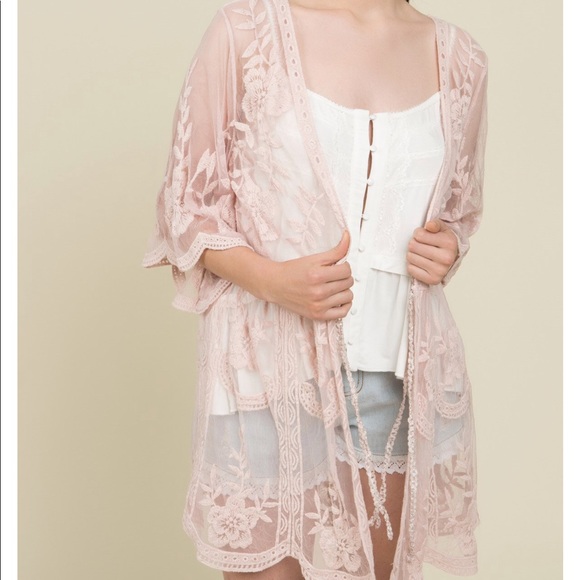 Sheer Lace Grey front tie Kimono - Picture 6 of 8